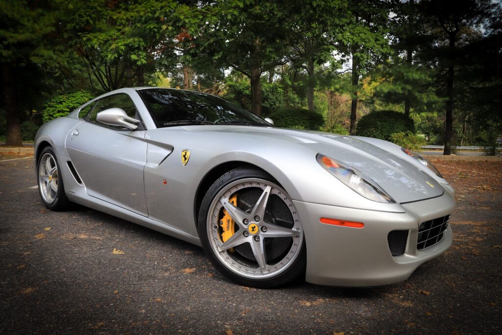 Ferrari 599 GTB Fiorano in silver, front three-quarter view