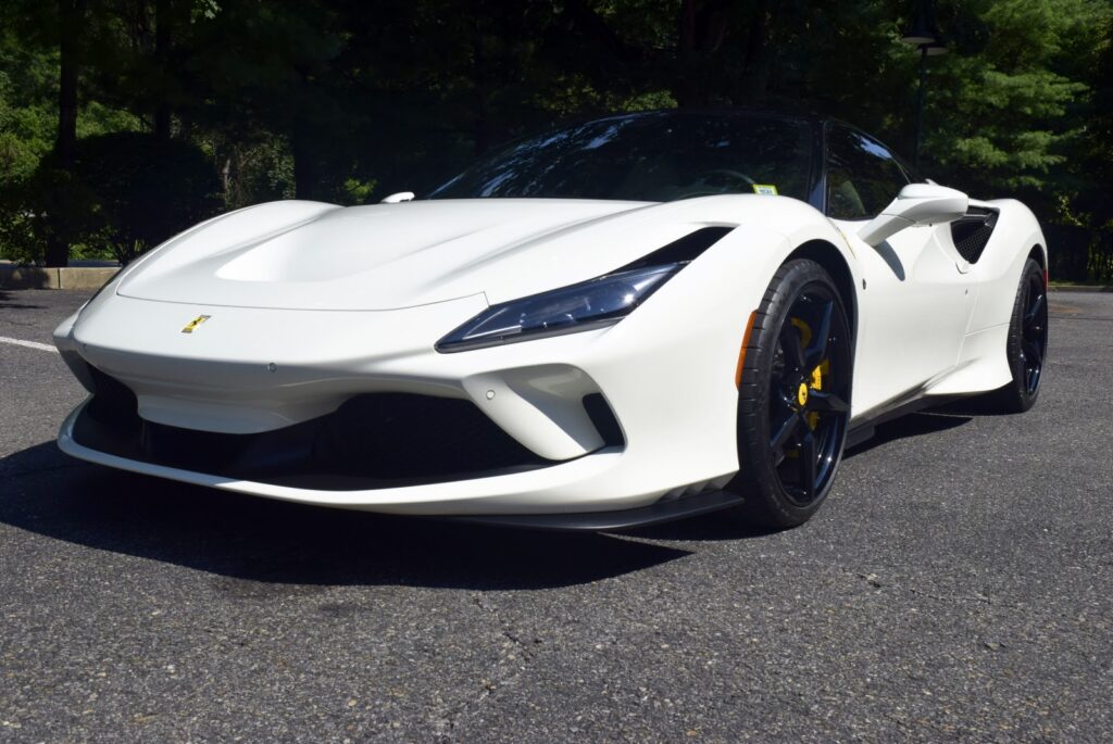 Ferrari F8 Tributo in white, front three-quarter view